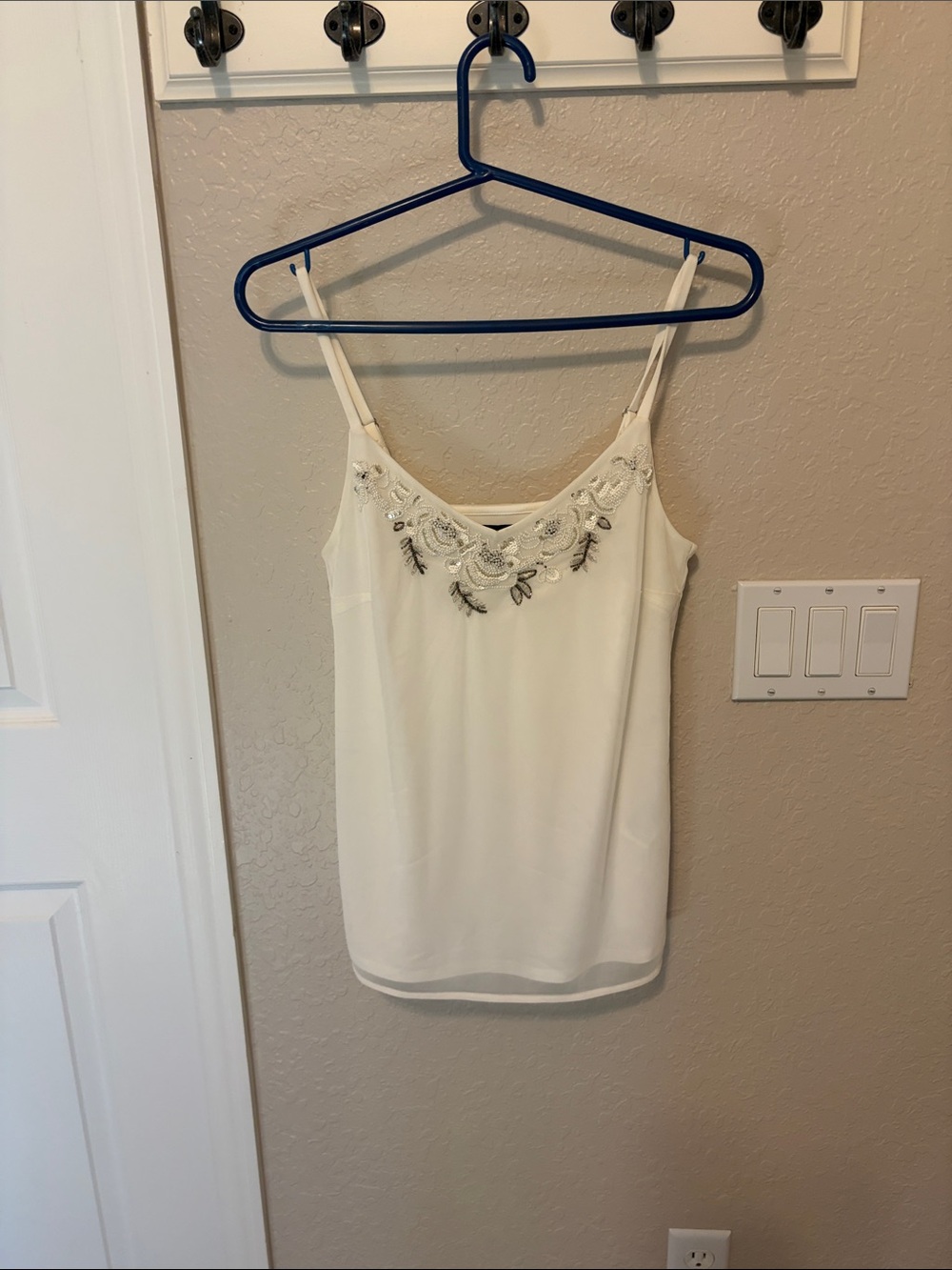 White House Black Market Cream Beaded Spaghetti Strap Cami